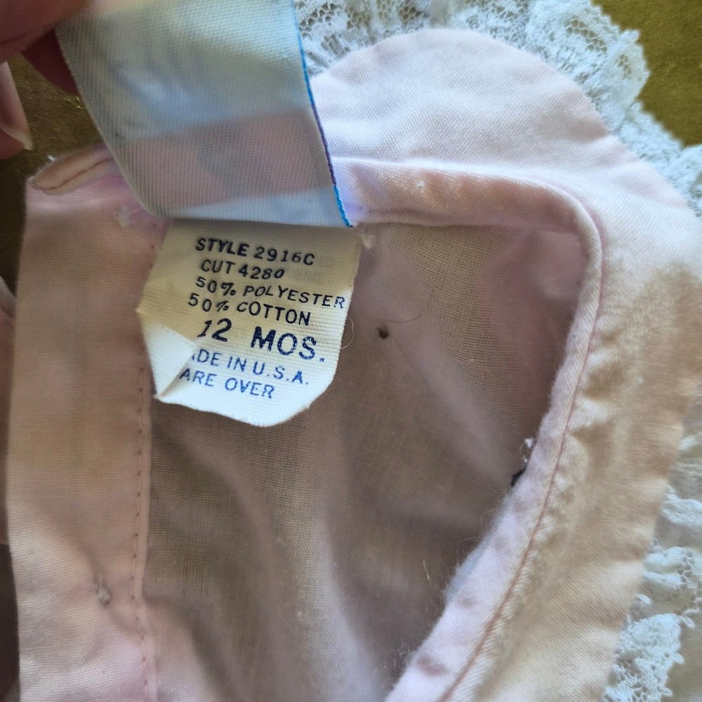 Vintage Toddle Tyke Pink Duckling Embroidered Romper Lace Collar 12M Easter - Picture 4 of 6
